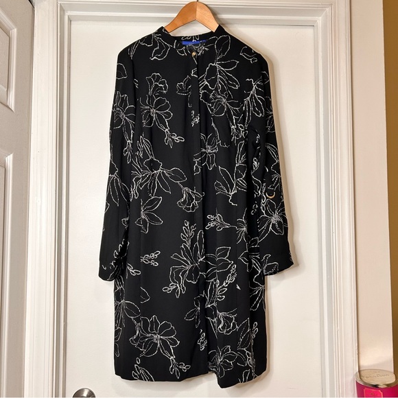 Apt. 9 Black & White Floral Pattern Button-Down Dress - Size XL - Picture 2 of 16